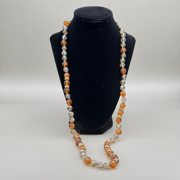 Vintage Monet Brown Honey Gold Tone Faceted Glass Bead Long Necklace - Picture 2 of 12